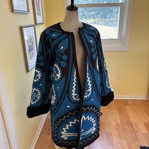 See New York bright blue and blackTextured Coat XL